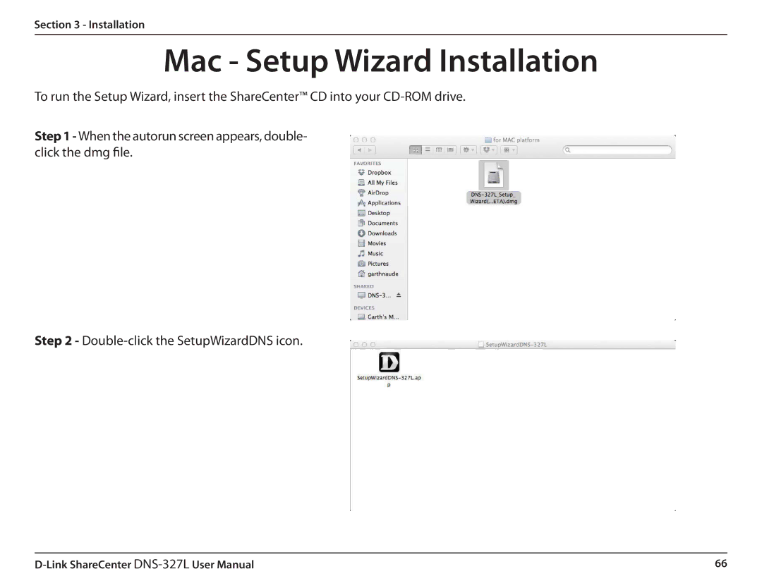 D-Link DNS327L user manual Mac Setup Wizard Installation 