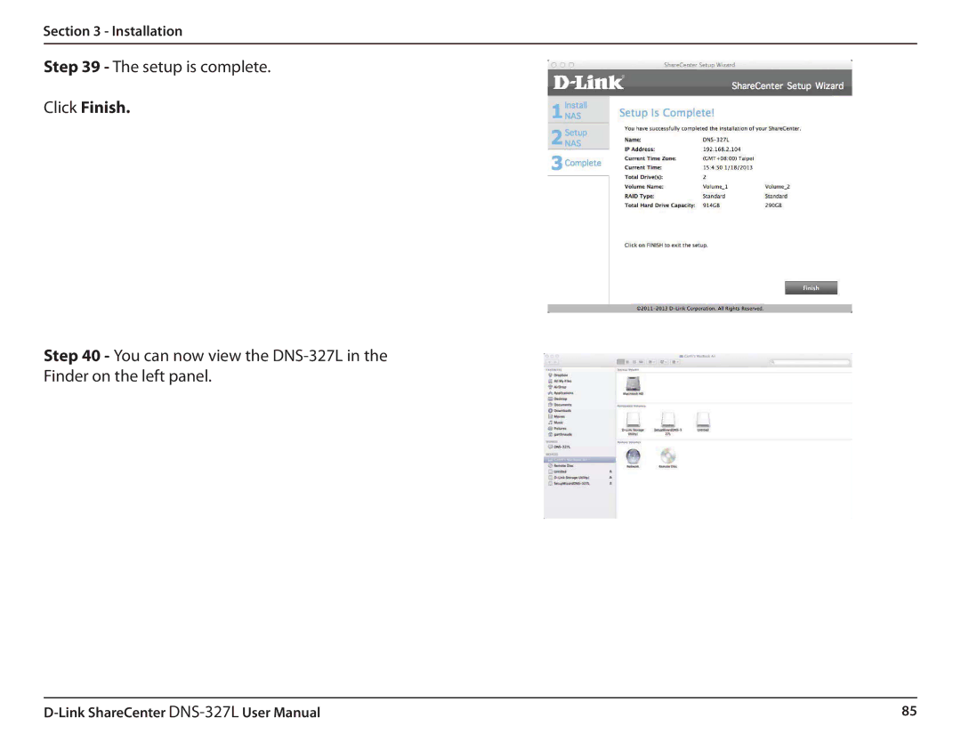 D-Link DNS327L user manual Click Finish 