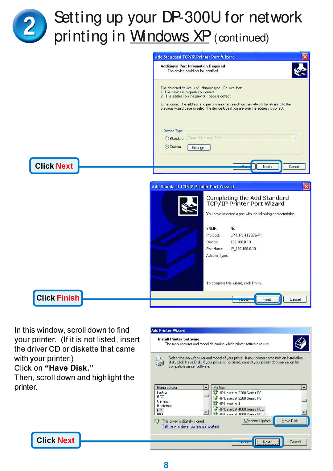 D-Link DP-300U specifications Click on Have Disk 