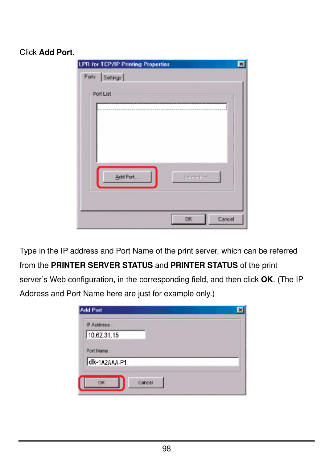 D-Link DP-300U manual Click Add Port 