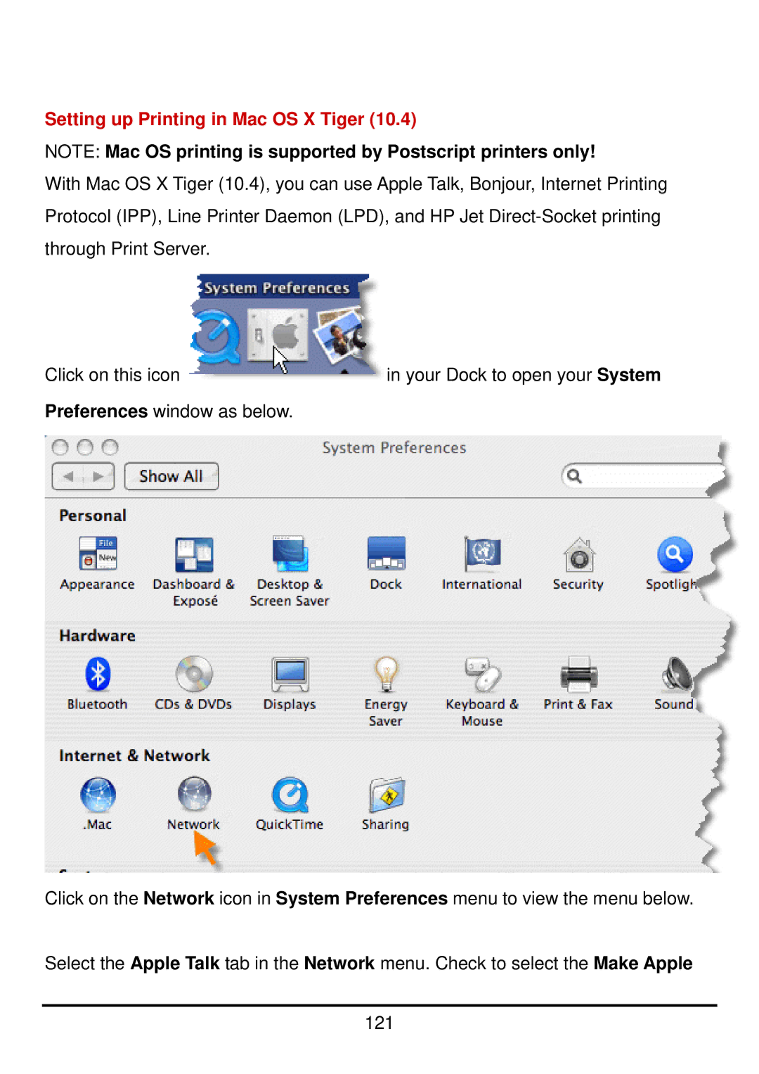 D-Link DP-300U manual Setting up Printing in Mac OS X Tiger 