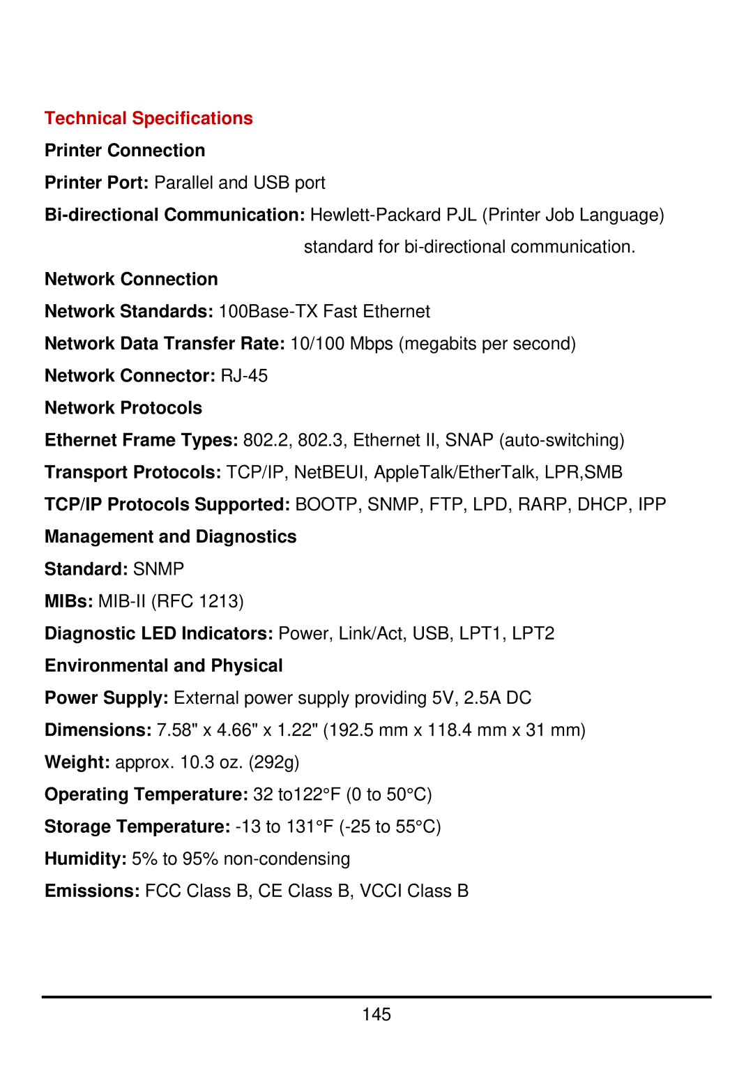 D-Link DP-300U manual Technical Specifications 