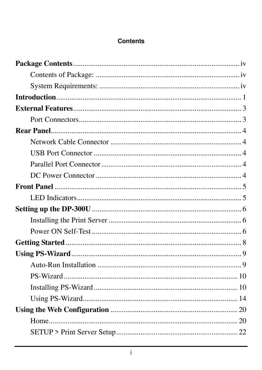 D-Link DP-300U manual Contents 