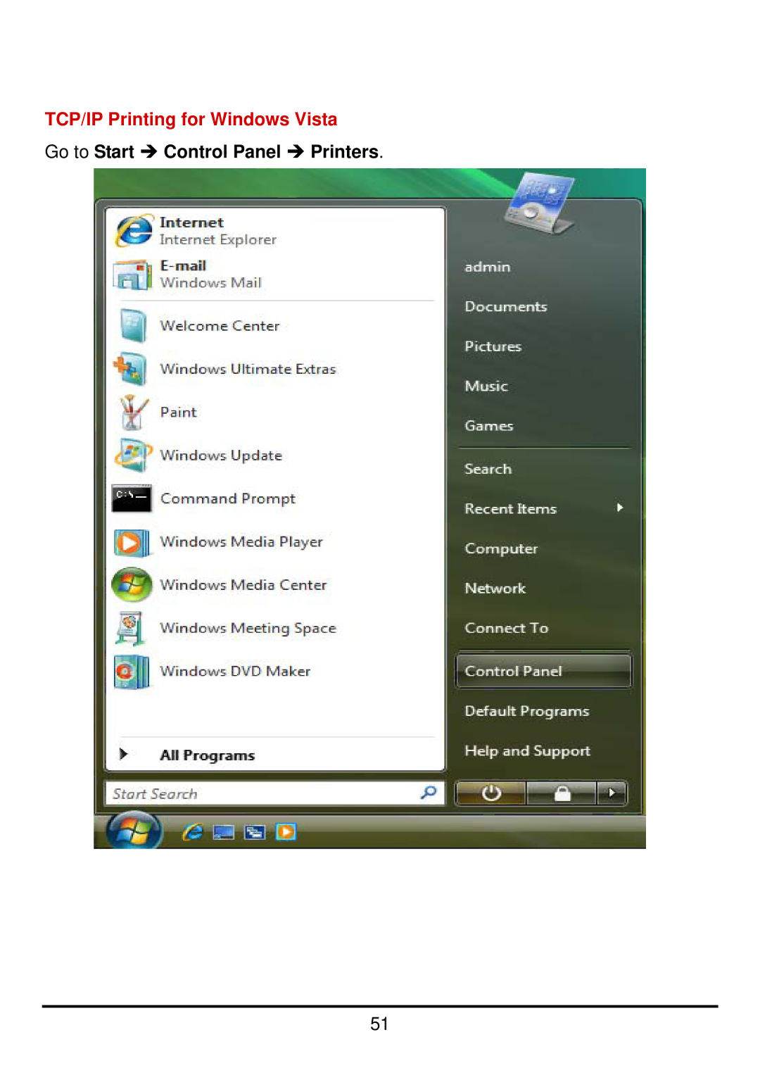 D-Link DP-300U manual TCP/IP Printing for Windows Vista, Go to Start Î Control Panel Î Printers 