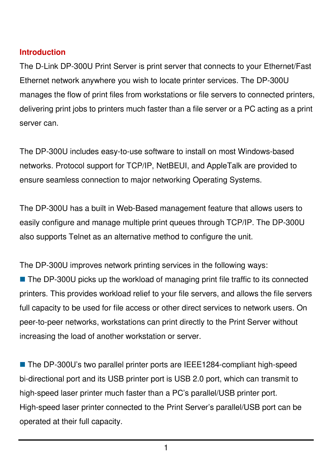 D-Link DP-300U manual Introduction 