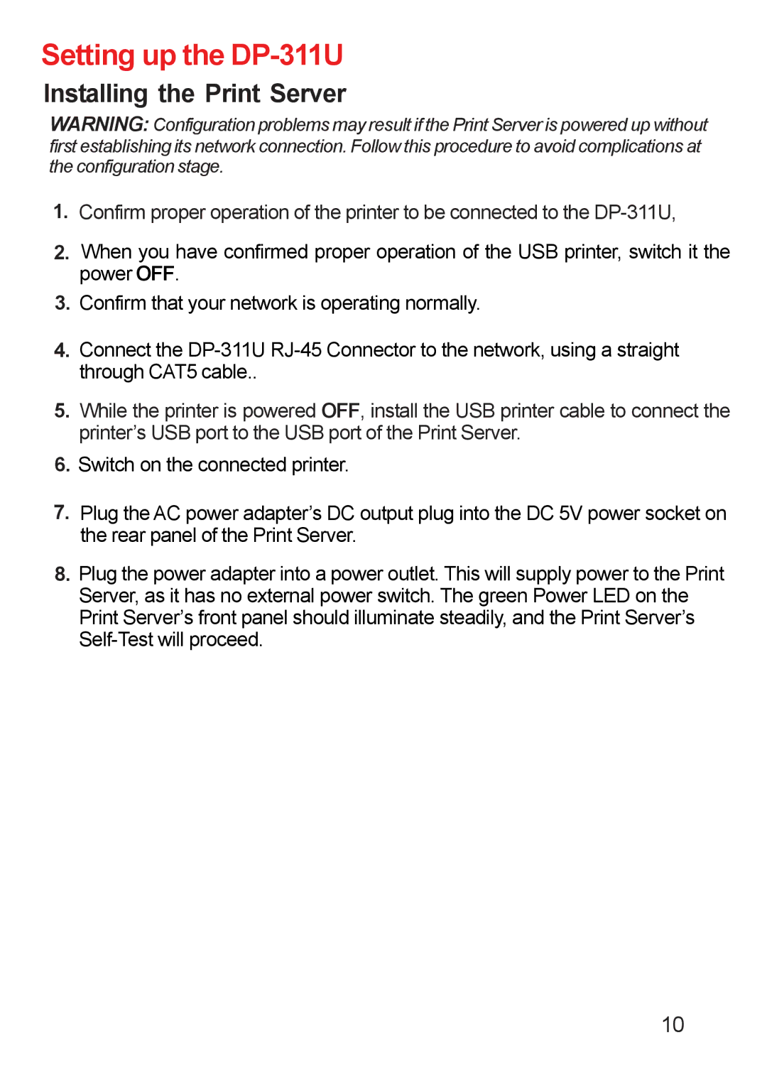 D-Link DP-311u manual Setting up the DP-311U 