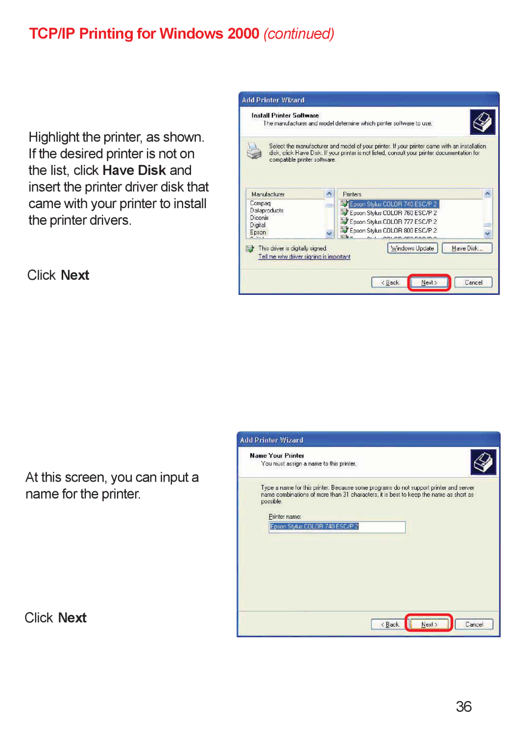 D-Link DP-311u manual TCP/IP Printing for Windows 