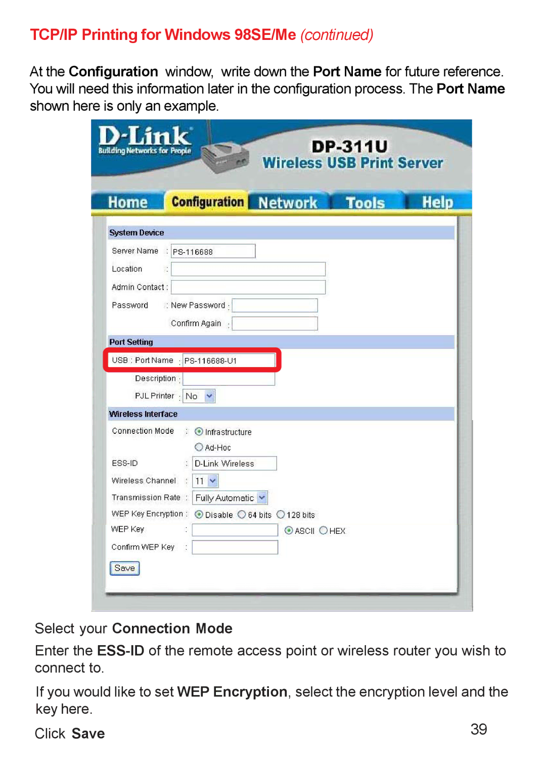 D-Link DP-311u manual TCP/IP Printing for Windows 98SE/Me 