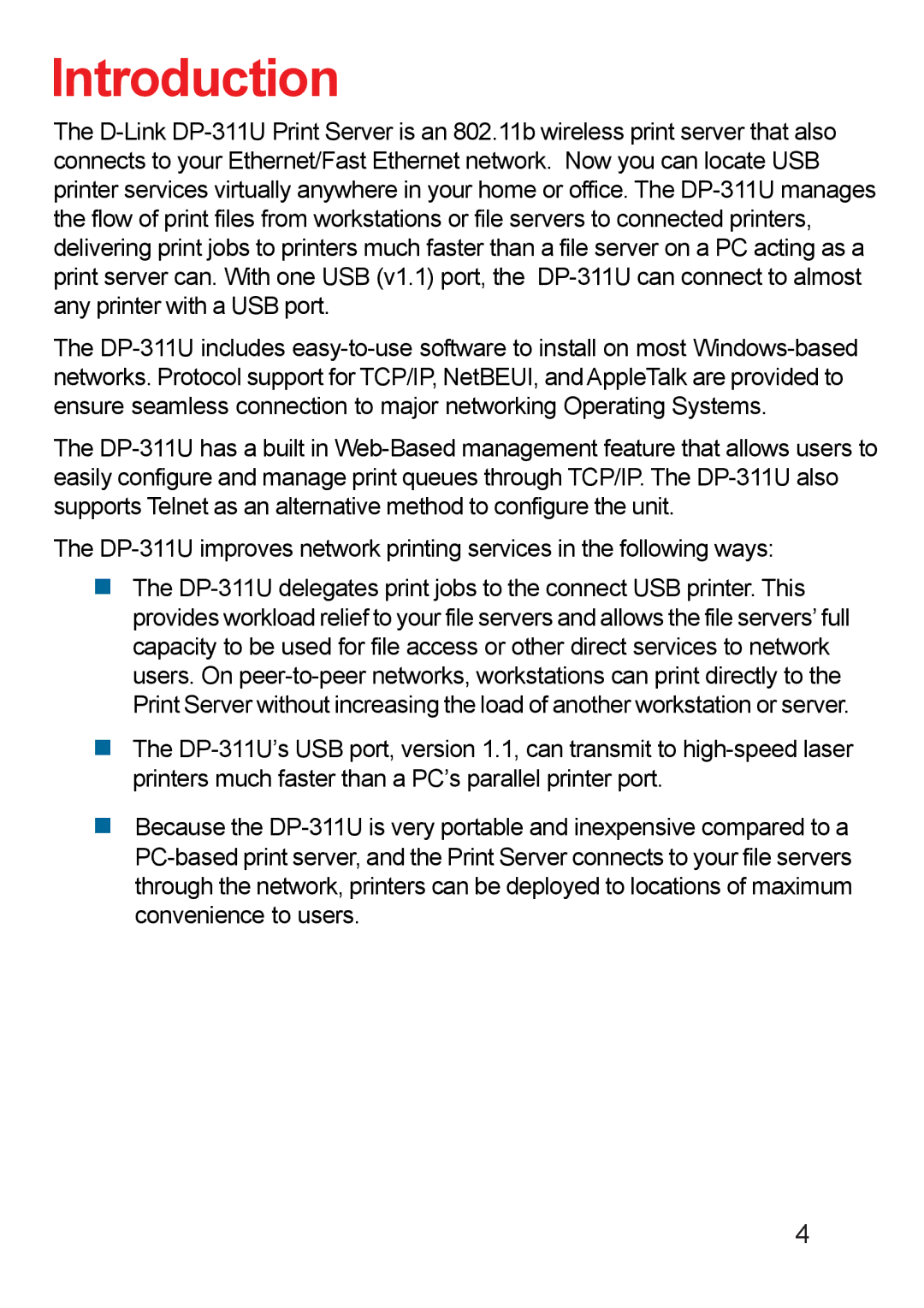 D-Link DP-311u manual Introduction 