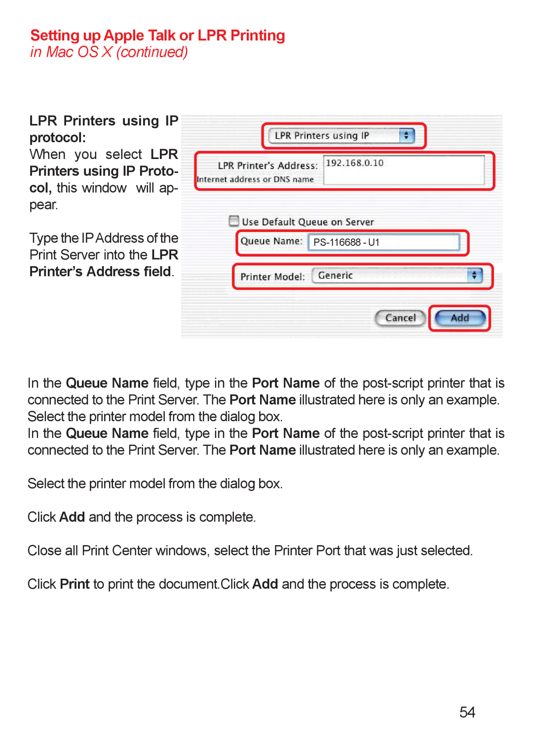 D-Link DP-311u manual LPR Printers using IP protocol 