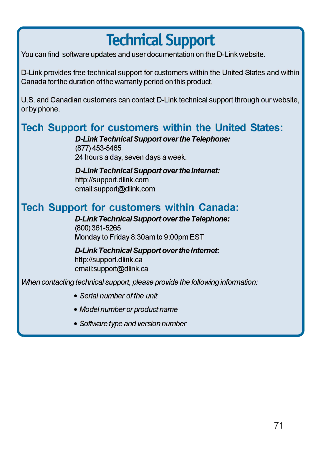 D-Link DP-311u manual Technical Support 