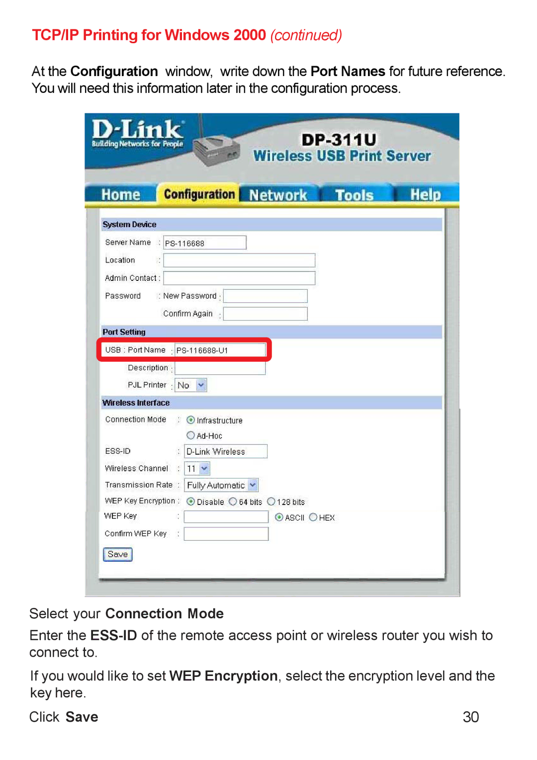 D-Link DP-311u manual TCP/IP Printing for Windows 