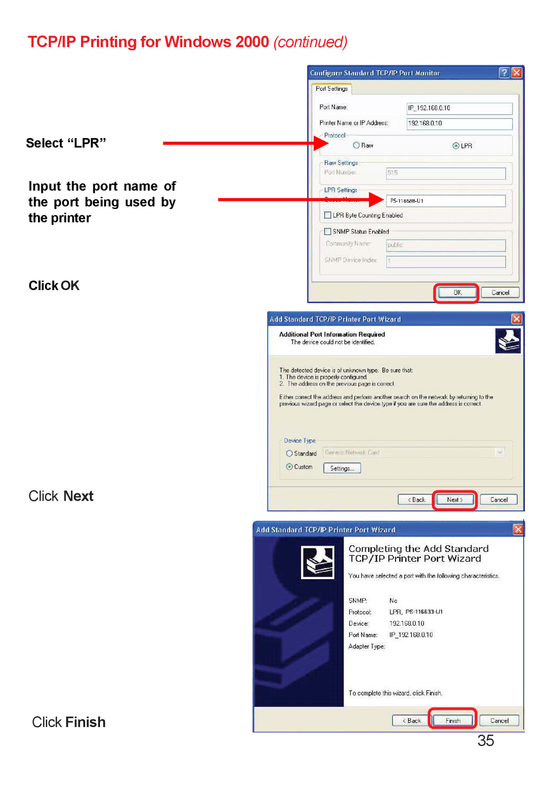 D-Link DP-311u manual Click Next Click Finish 