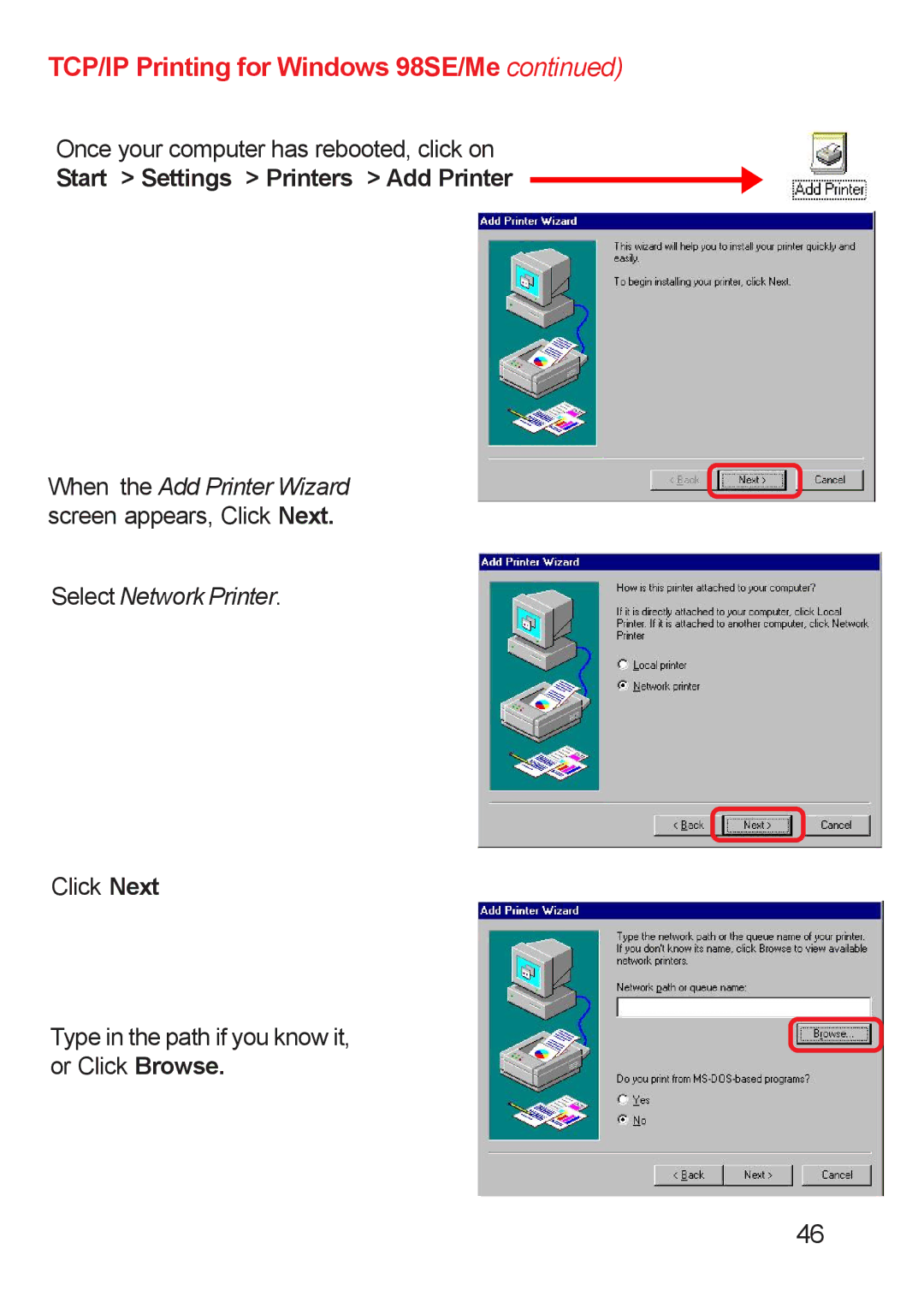 D-Link DP-311u manual Start Settings Printers Add Printer 