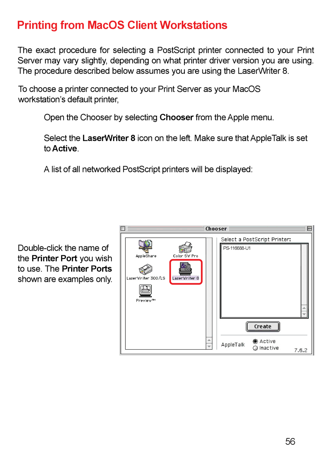 D-Link DP-311u manual Printing from MacOS Client Workstations 