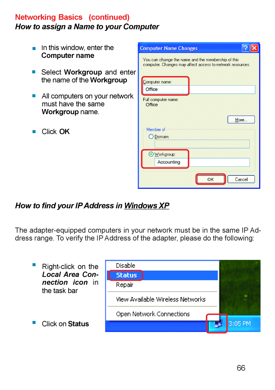 D-Link DP-311u manual How to find your IP Address in Windows XP, Computer name 