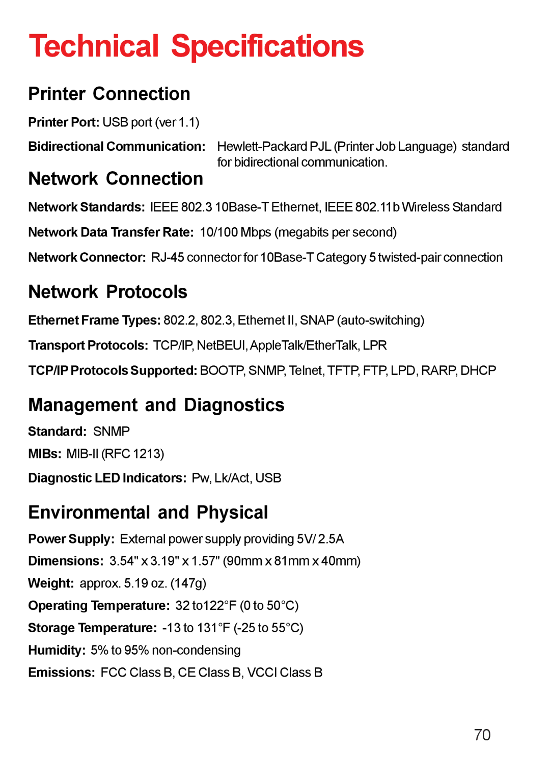 D-Link DP-311u manual Technical Specifications, Printer Connection 