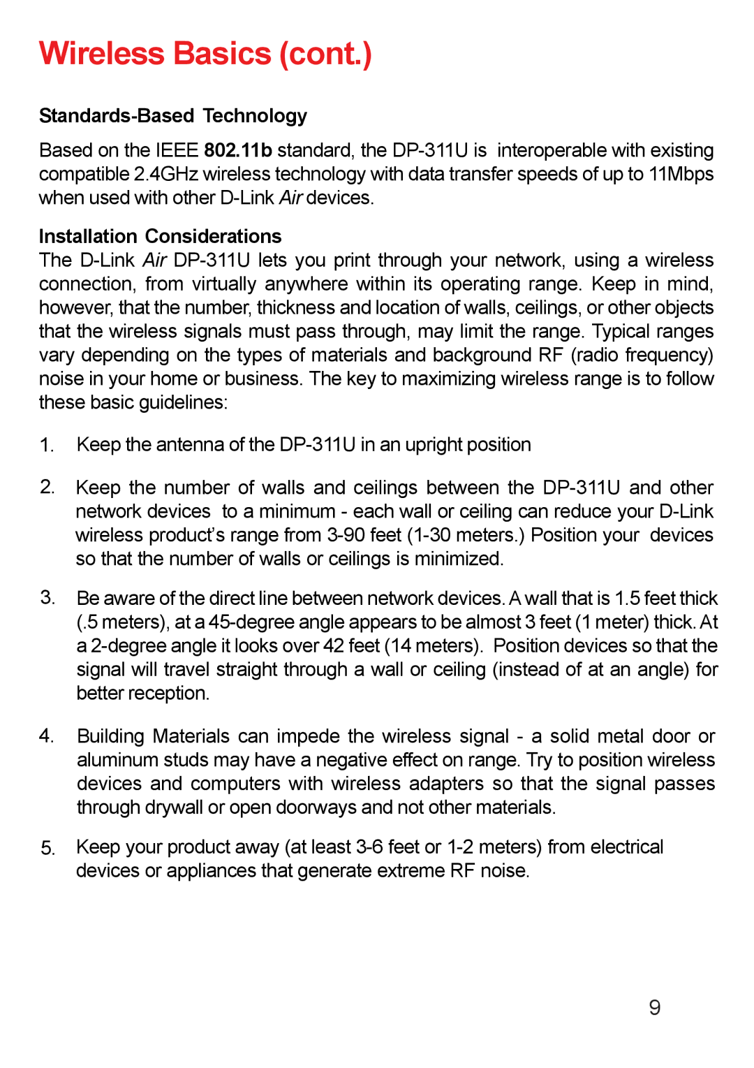 D-Link DP-311u manual Standards-Based Technology, Installation Considerations 