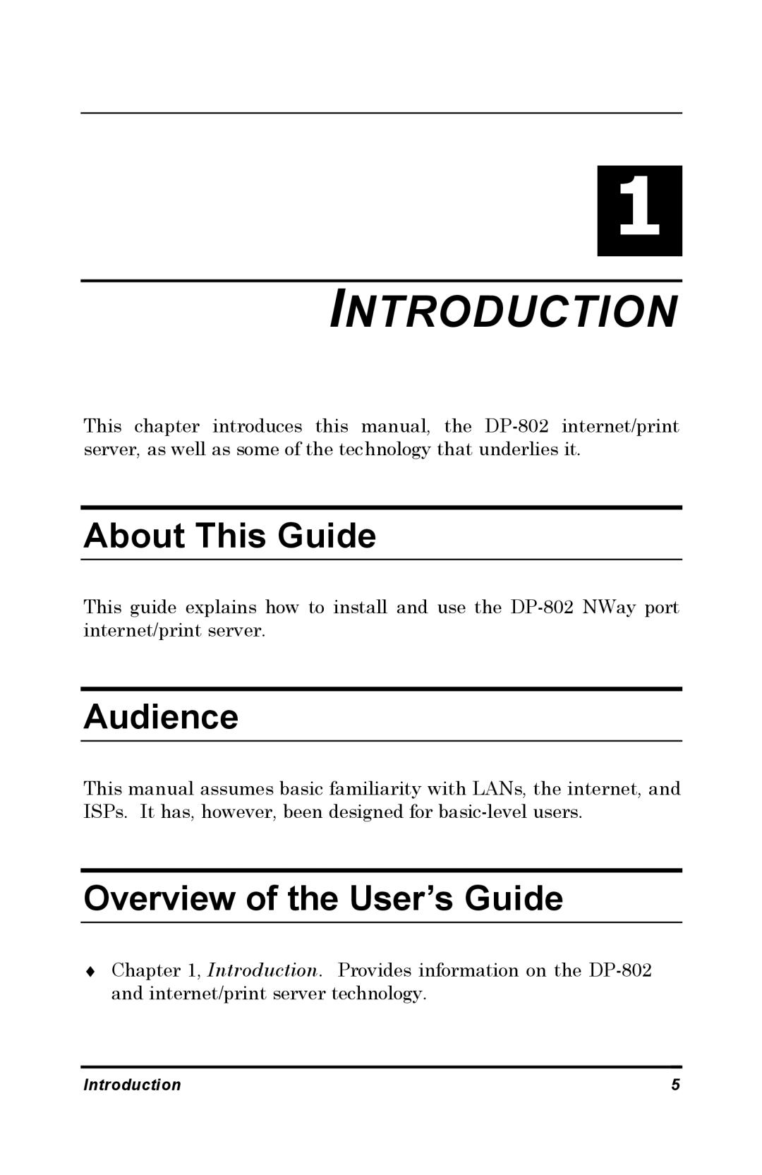 D-Link DP-802 manual Introduction, About This Guide, Audience, Overview of the User’s Guide 