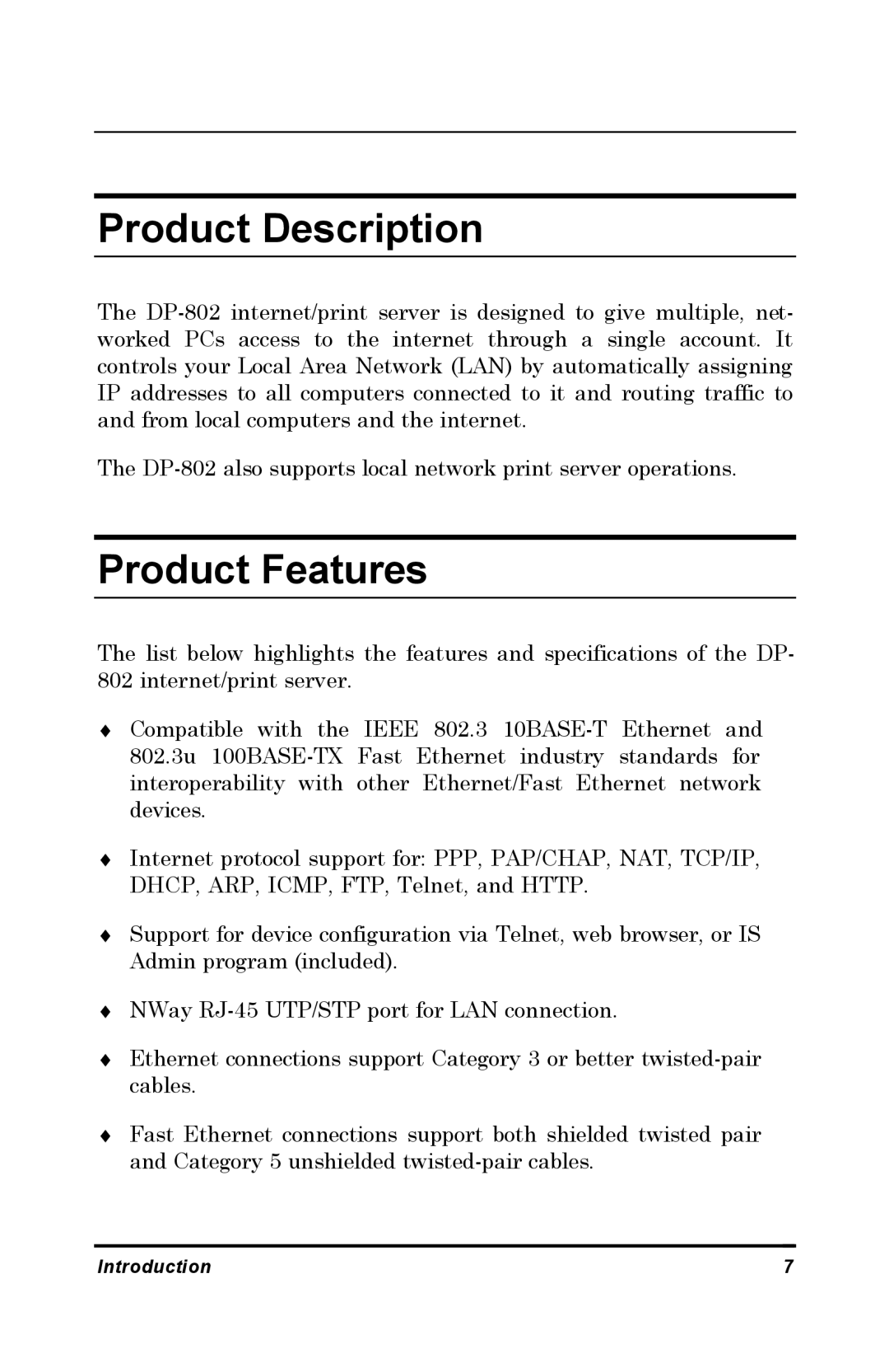 D-Link DP-802 manual Product Description, Product Features 