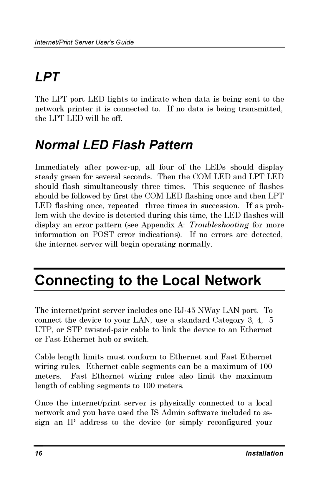 D-Link DP-802 manual Connecting to the Local Network, Normal LED Flash Pattern 