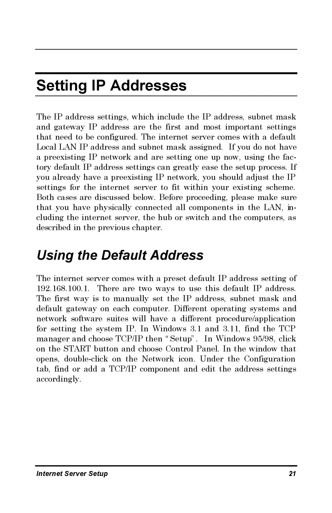 D-Link DP-802 manual Setting IP Addresses, Using the Default Address 