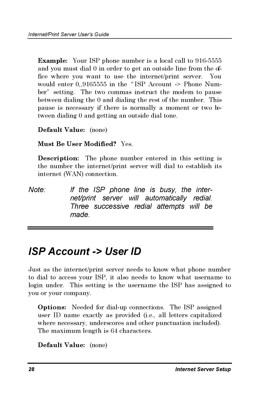 D-Link DP-802 manual ISP Account User ID, Default Value none Must Be User Modified? Yes 