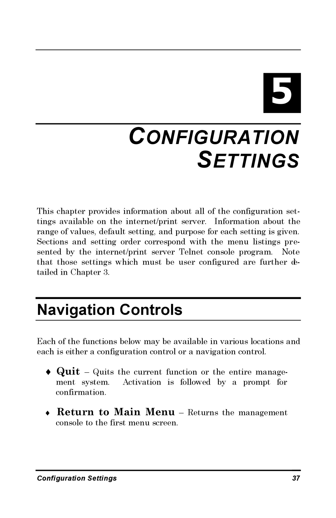 D-Link DP-802 manual Configuration Settings, Navigation Controls 