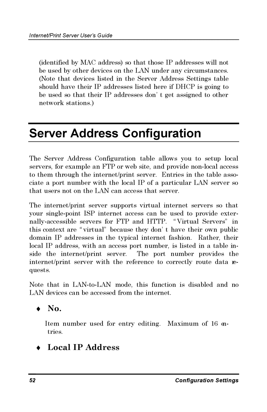 D-Link DP-802 manual Server Address Configuration, Local IP Address 