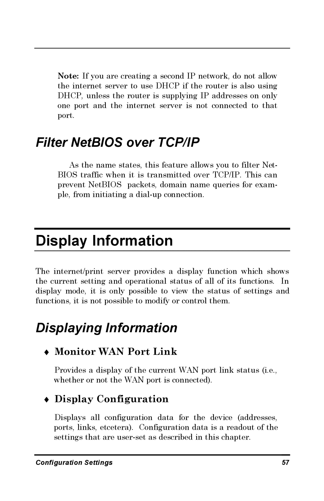 D-Link DP-802 manual Display Information, Filter NetBIOS over TCP/IP, Displaying Information 