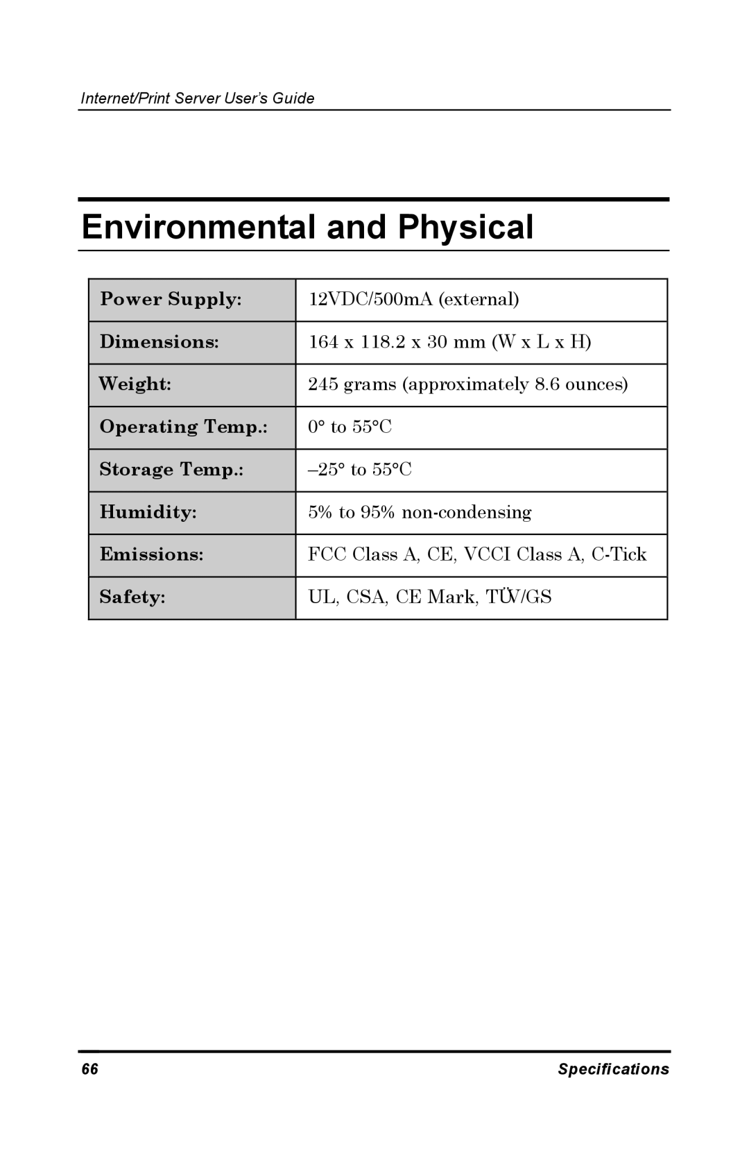 D-Link DP-802 manual Environmental and Physical 