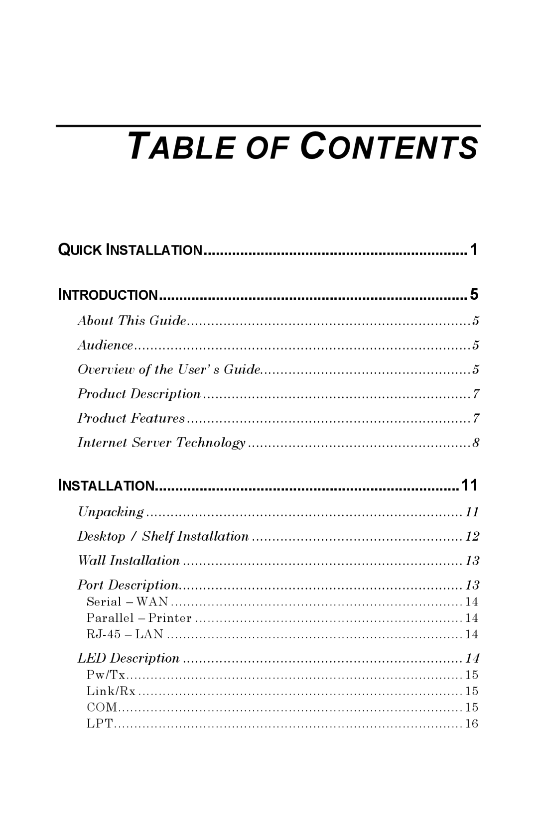 D-Link DP-802 manual Table of Contents 