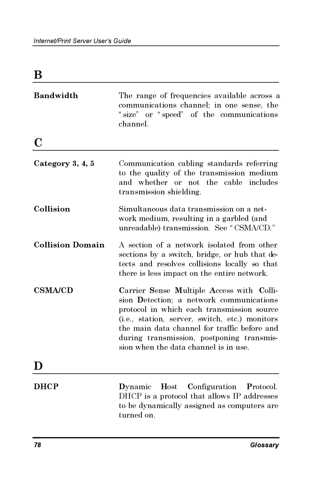 D-Link DP-802 manual Bandwidth, Category 3, 4, Collision Domain 