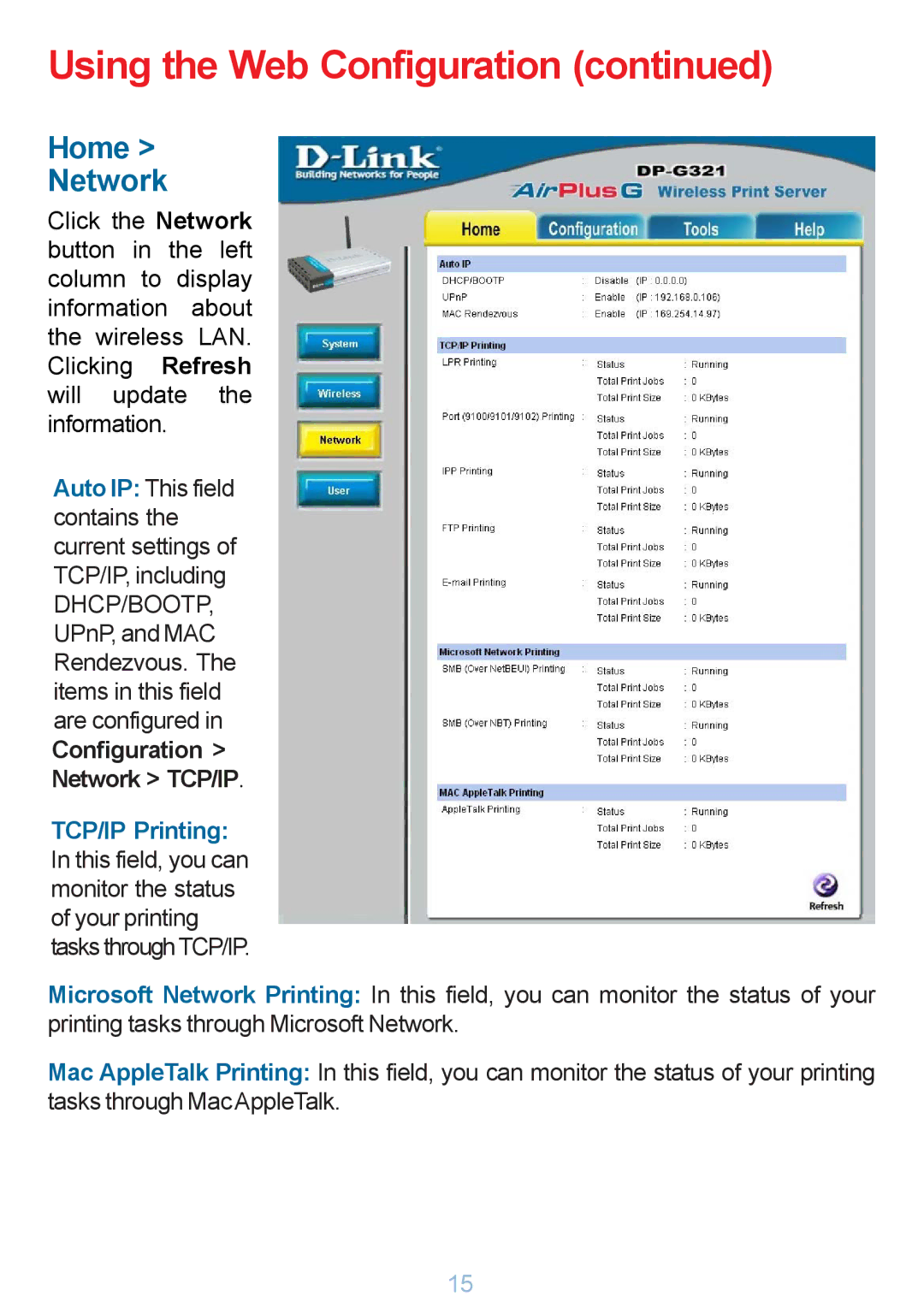 D-Link DP-G321 manual Home Network, Configuration Network TCP/IP 