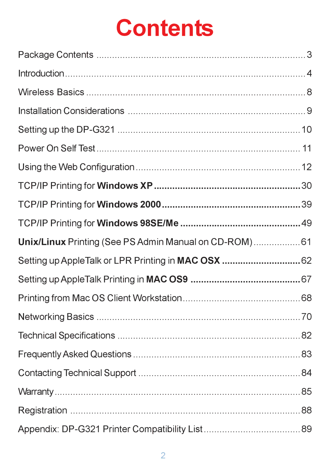 D-Link DP-G321 manual Contents 