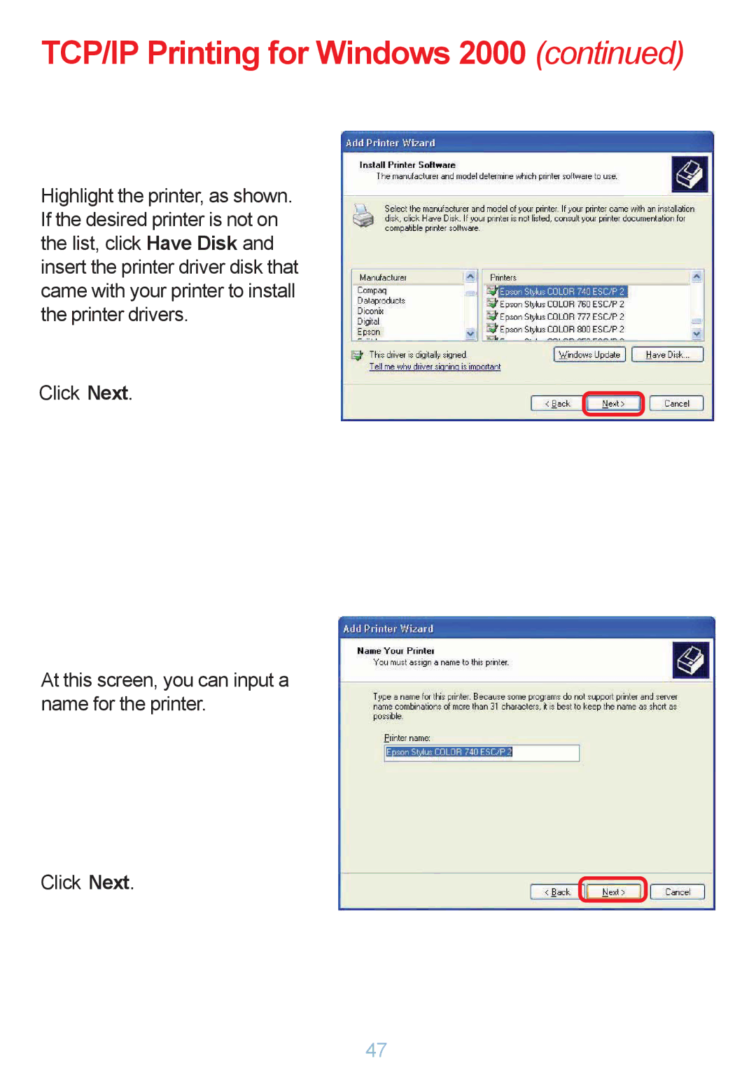 D-Link DP-G321 manual TCP/IP Printing for Windows 