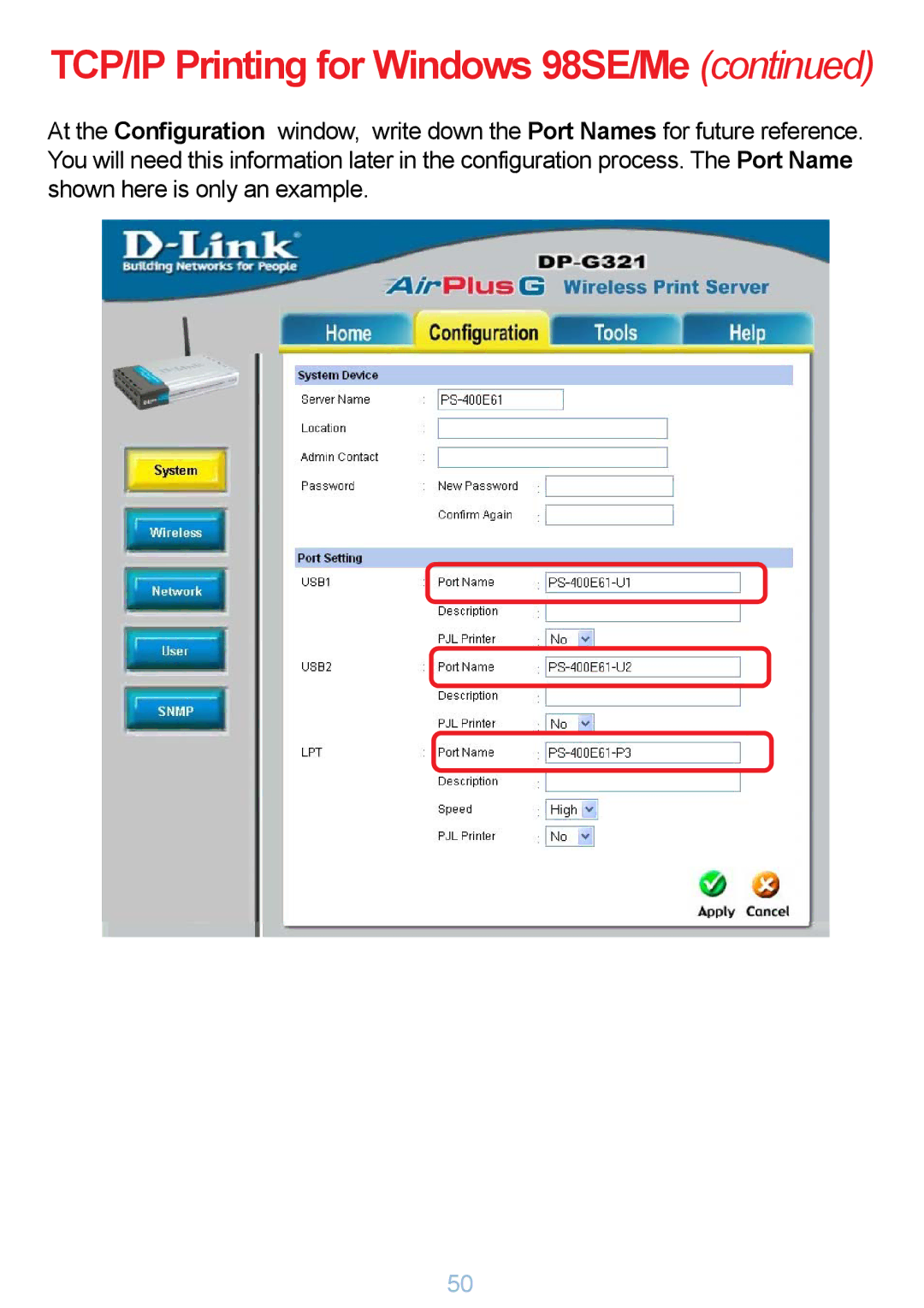 D-Link DP-G321 manual TCP/IP Printing for Windows 98SE/Me 