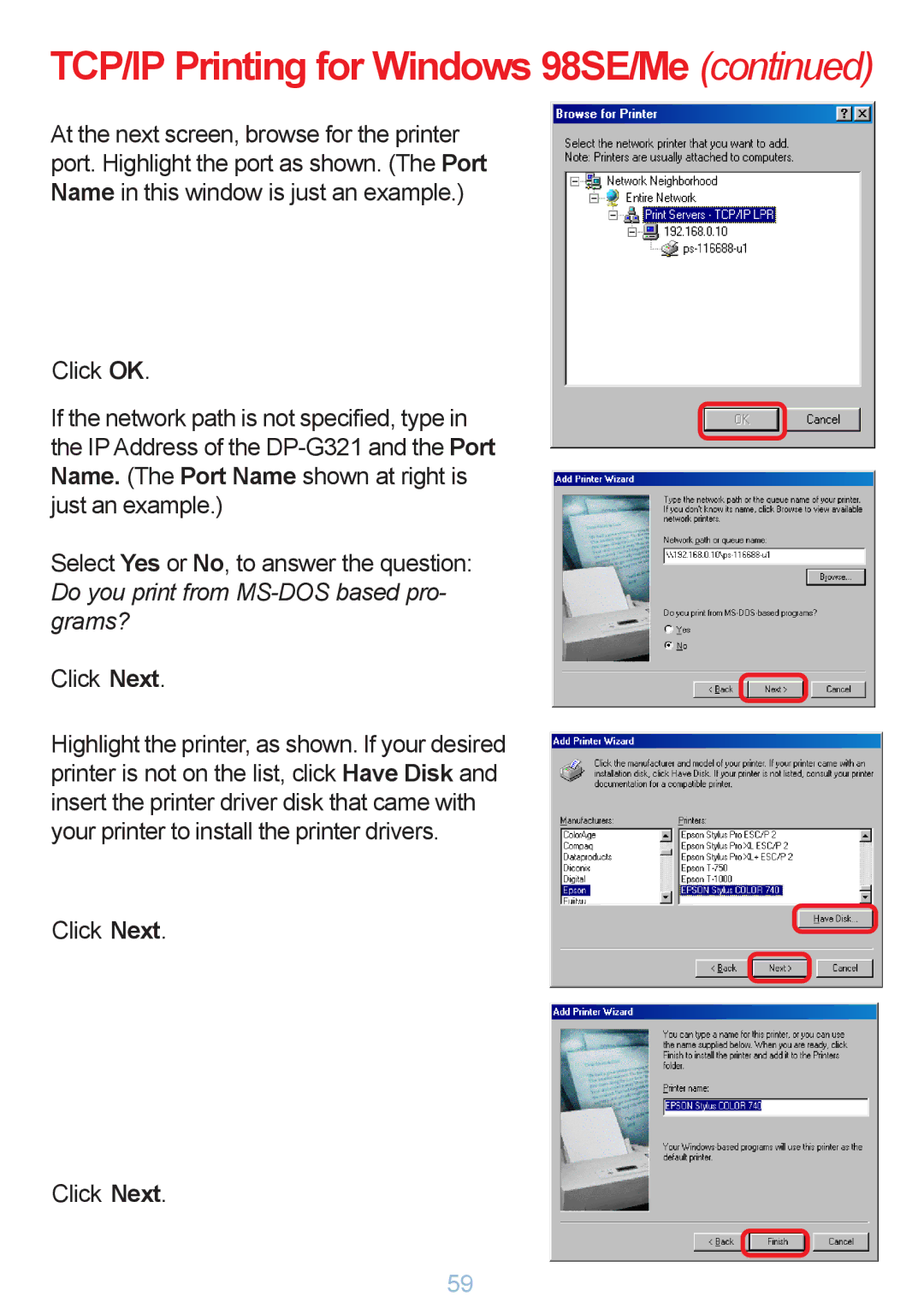 D-Link DP-G321 manual Click Next 