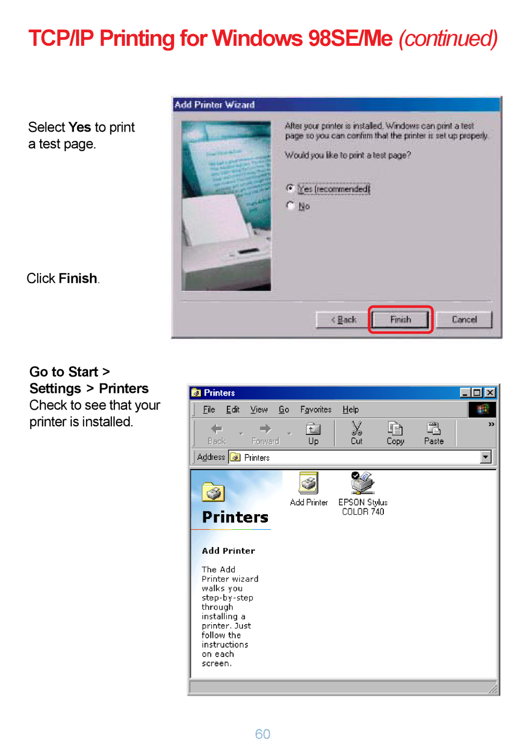 D-Link DP-G321 manual Select Yes to print a test Click Finish 