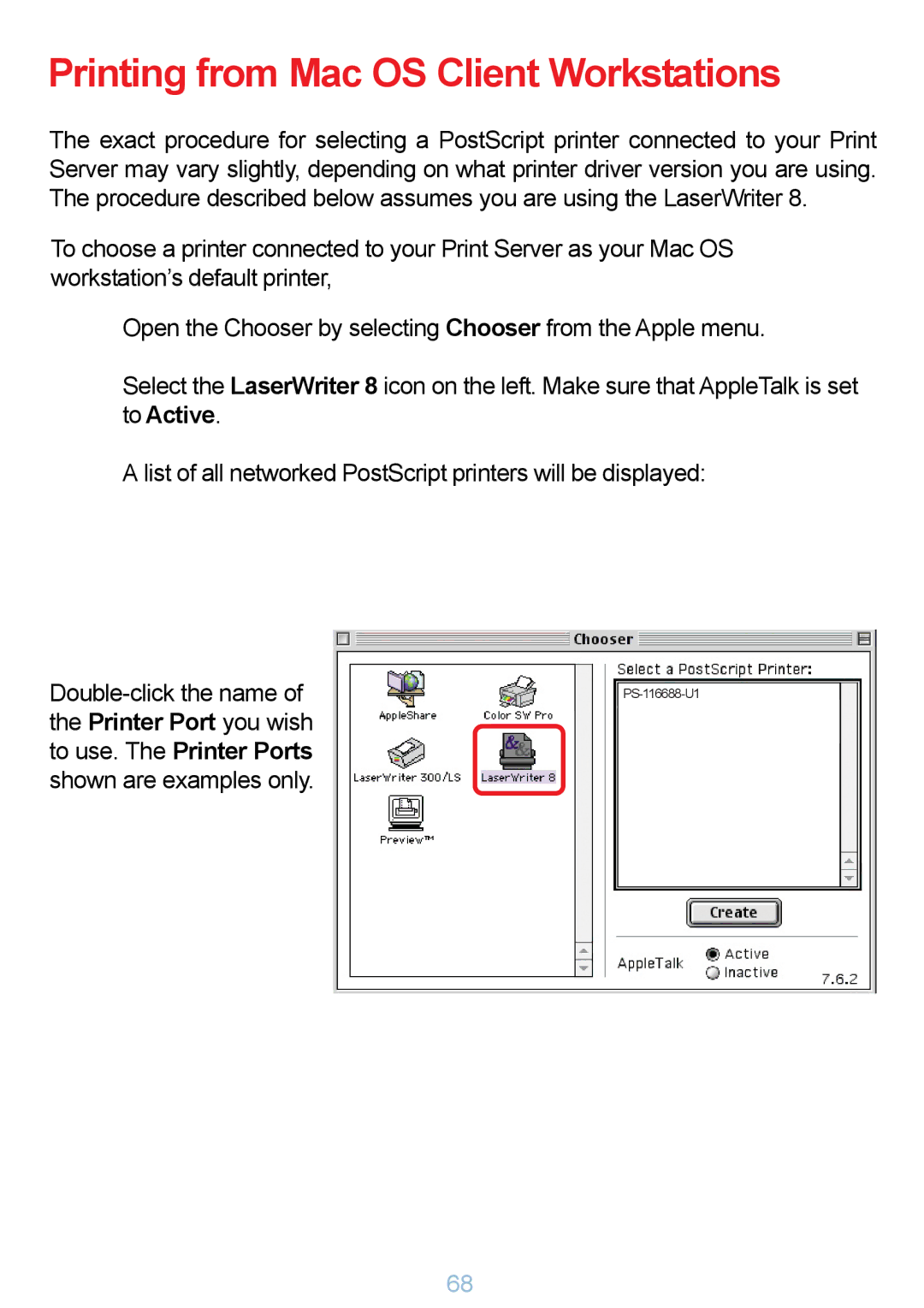 D-Link DP-G321 manual Printing from Mac OS Client Workstations 