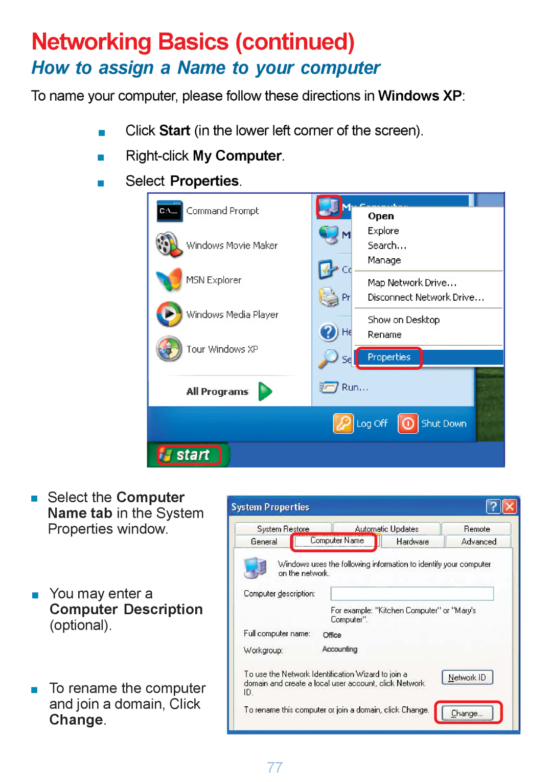 D-Link DP-G321 manual How to assign a Name to your computer 