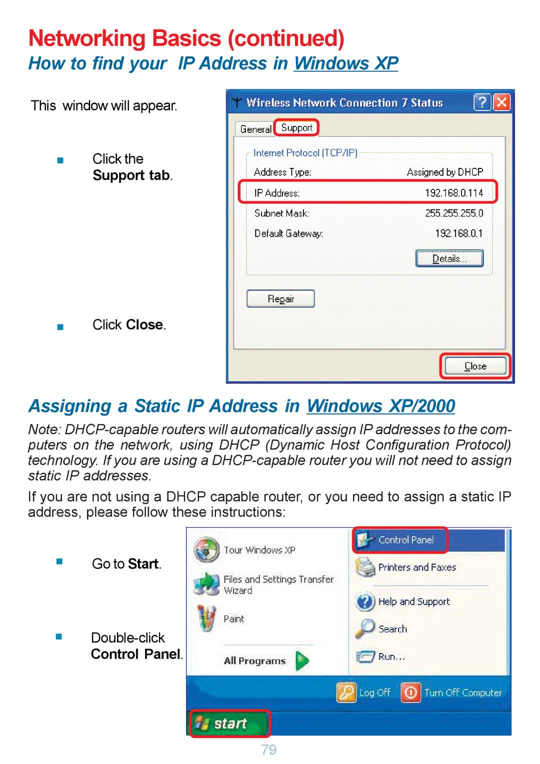 D-Link DP-G321 manual Assigning a Static IP Address in Windows XP/2000 