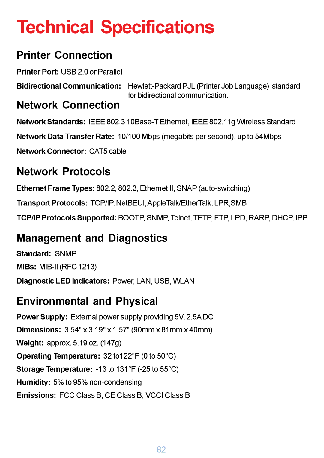 D-Link DP-G321 manual Technical Specifications, Printer Connection 