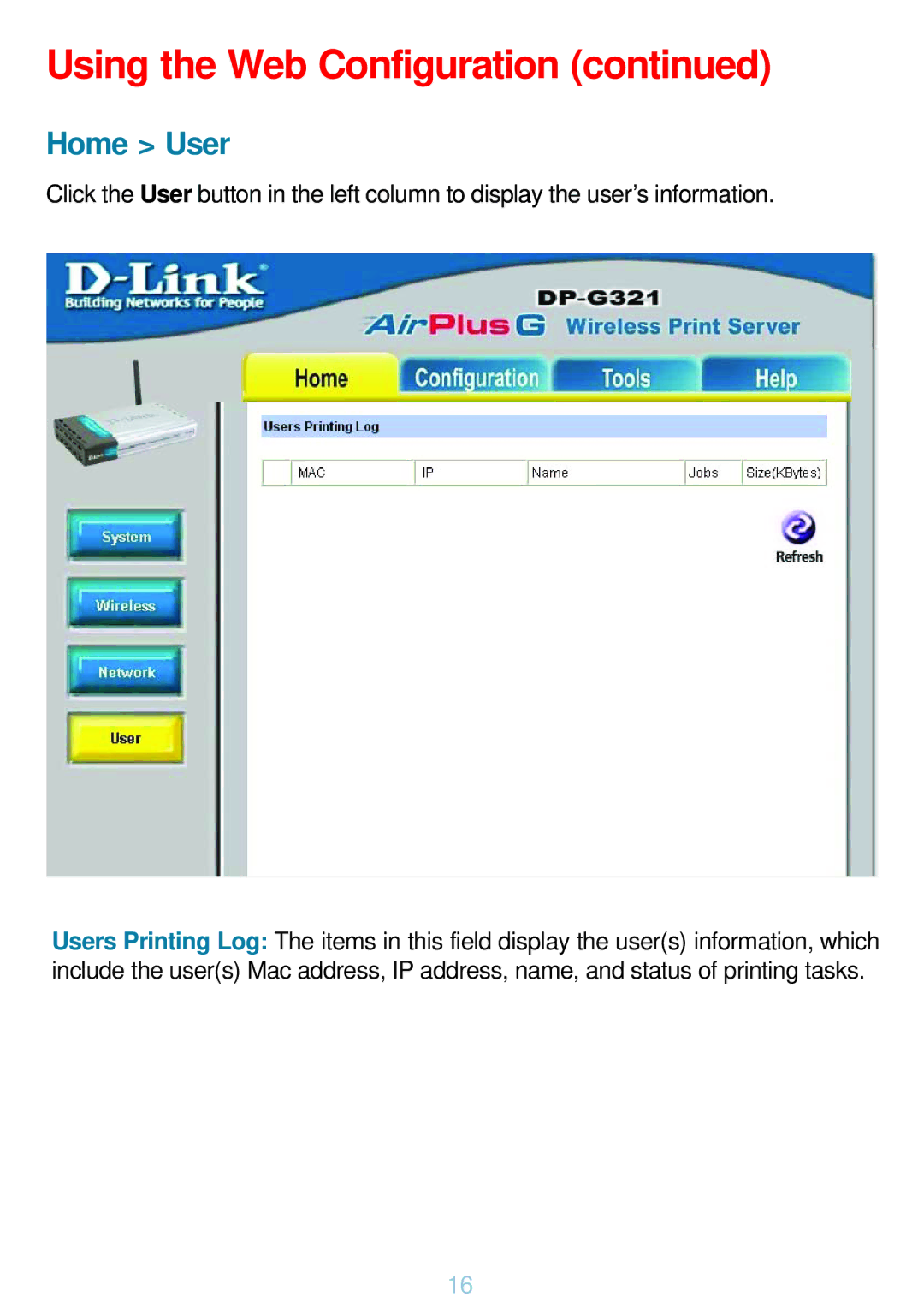 D-Link DP-G321 manual Home User 