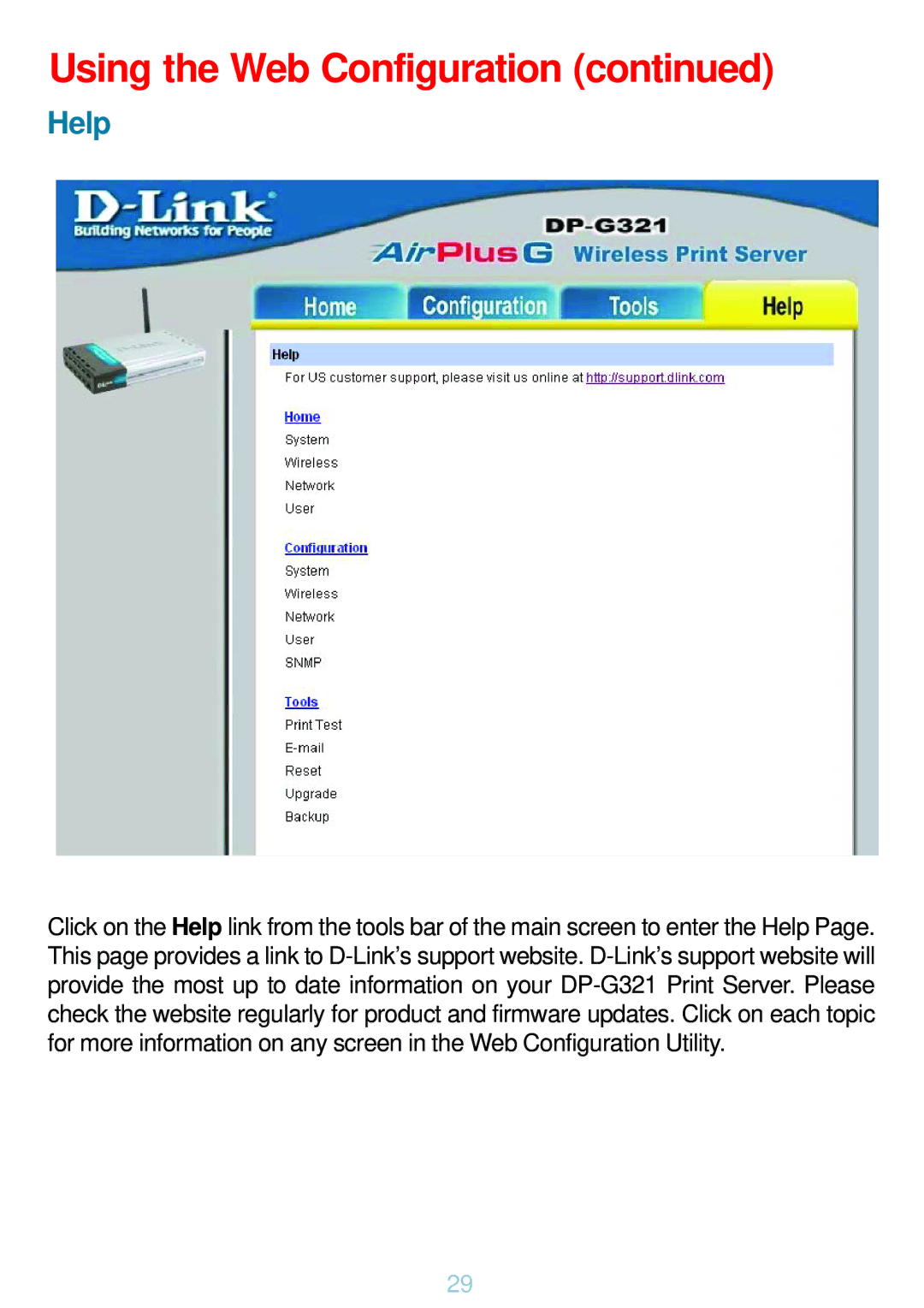 D-Link DP-G321 manual Help 