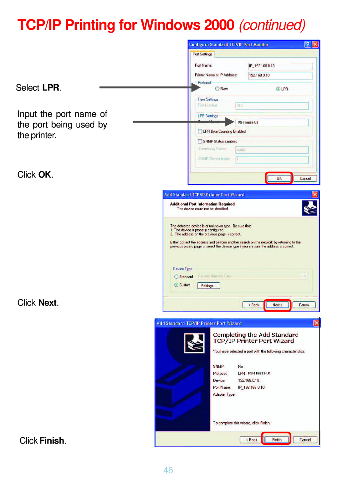 D-Link DP-G321 manual TCP/IP Printing for Windows 