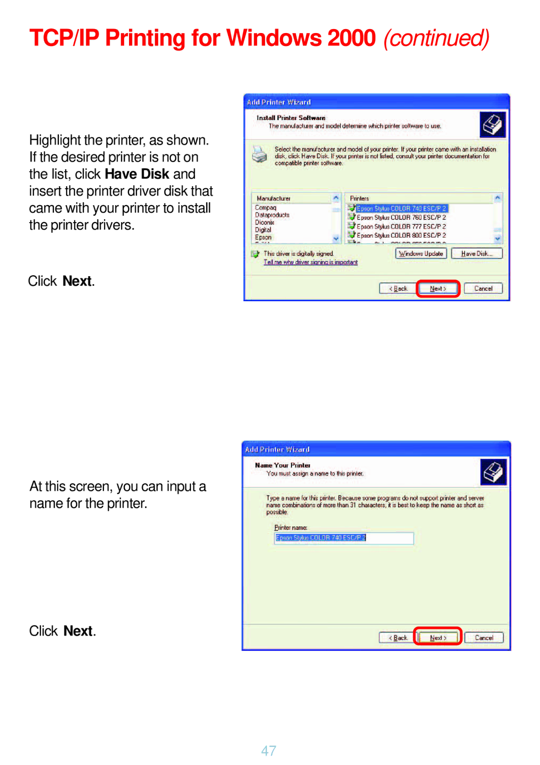 D-Link DP-G321 manual TCP/IP Printing for Windows 