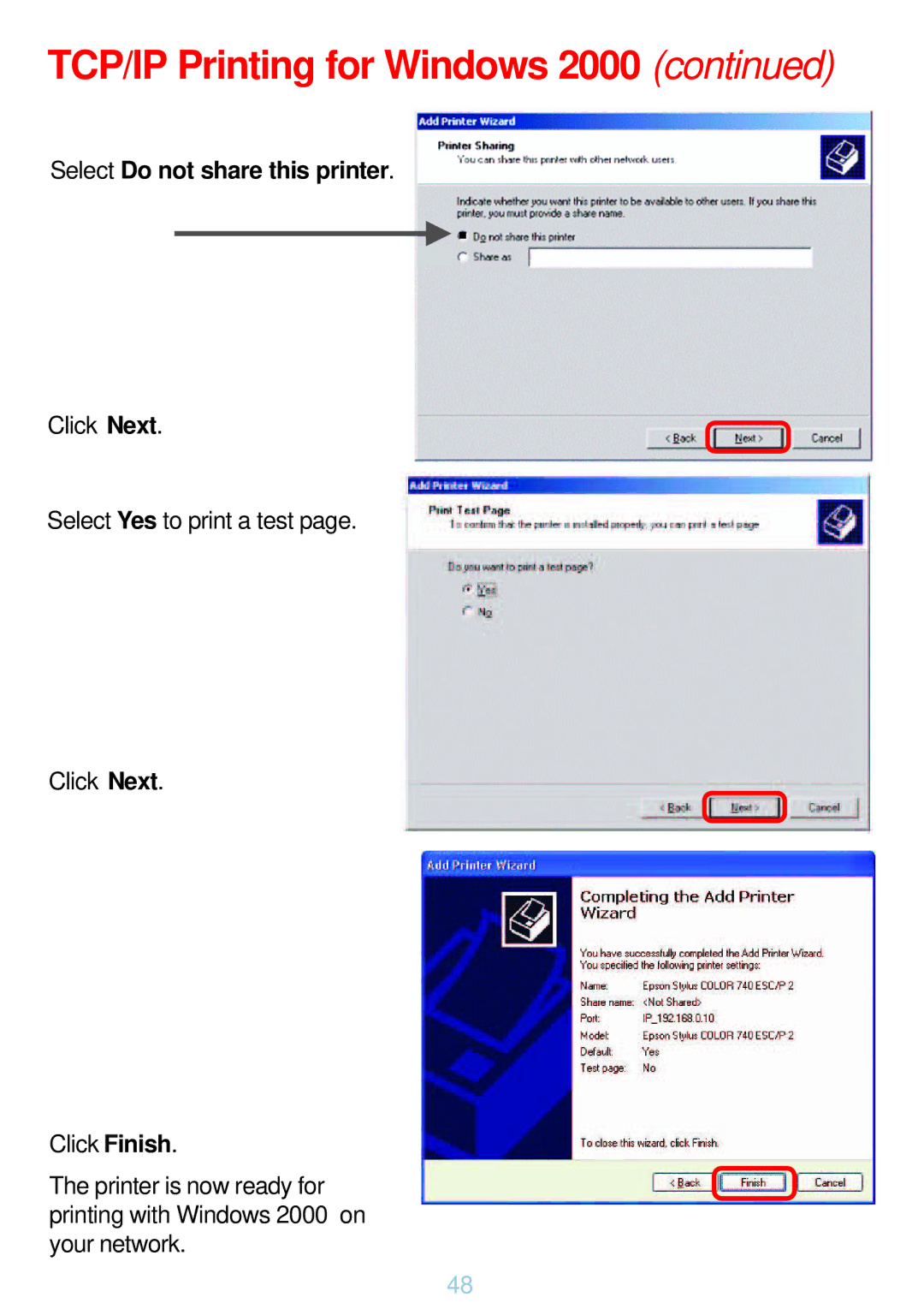 D-Link DP-G321 manual Select Do not share this printer 