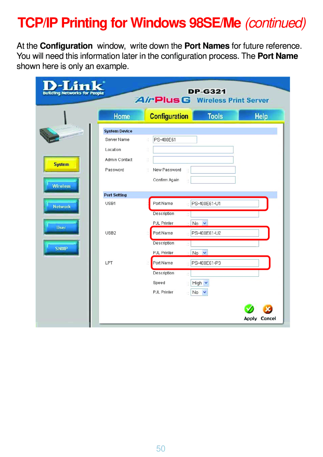 D-Link DP-G321 manual TCP/IP Printing for Windows 98SE/Me 