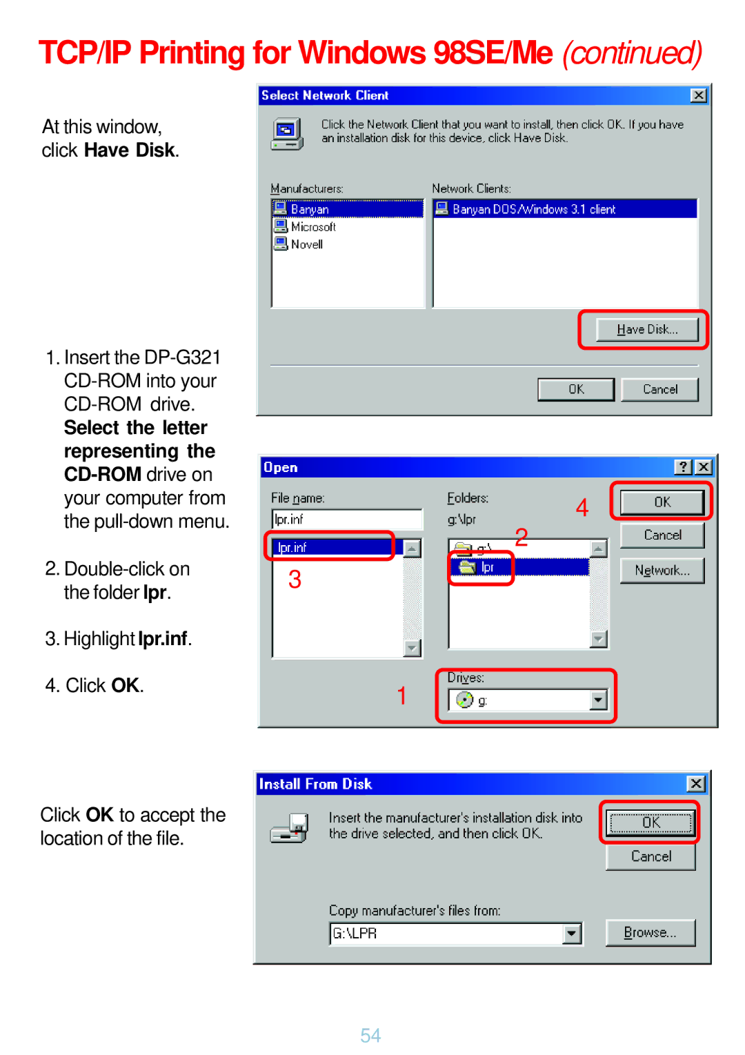 D-Link DP-G321 manual Select the letter 